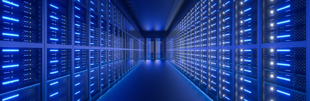 Server room interior in datacenter. 3D Render